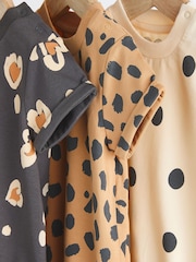 Black/ Cream Animal Print Baby T-Shirt Rompers 3 Pack - Image 3 of 7