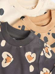 Black/ Cream Animal Print Baby T-Shirt Rompers 3 Pack - Image 4 of 7