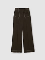 Reiss Khaki Kylie Contrast Stitch Wide Leg Trousers - Image 2 of 6