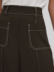 Reiss Khaki Kylie Contrast Stitch Wide Leg Trousers - Image 4 of 6