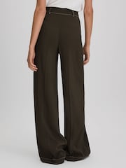 Reiss Khaki Kylie Contrast Stitch Wide Leg Trousers - Image 5 of 6