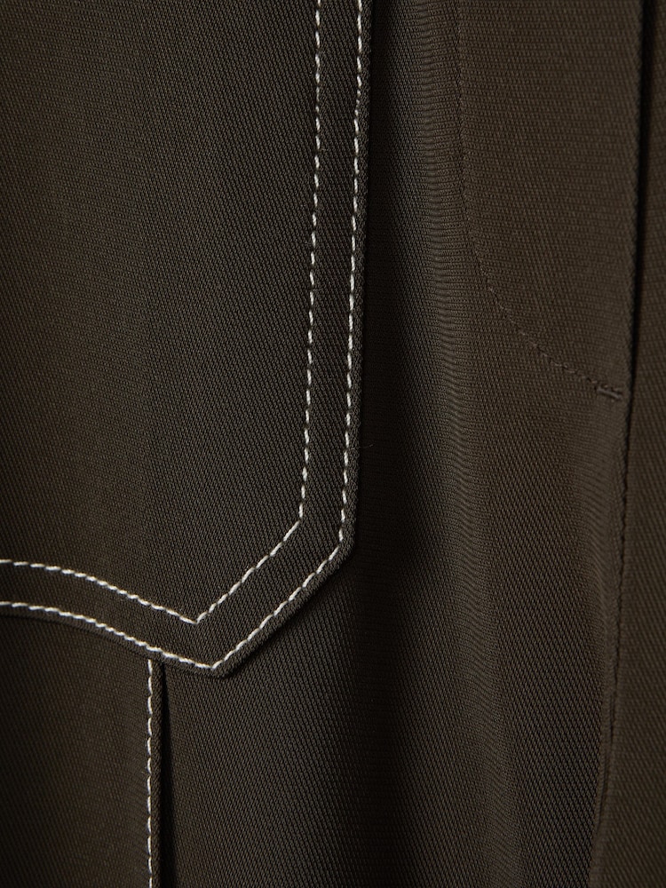 Reiss Khaki Kylie Contrast Stitch Wide Leg Trousers - Image 6 of 6
