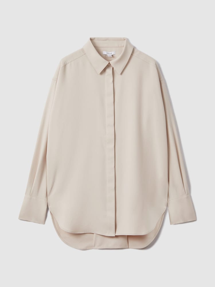 Reiss Nude Danielle Split Hem Button-Through Shirt - Image 2 of 6