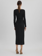 Reiss Charcoal Lana Ruched Jersey Midi Dress - Image 4 of 6