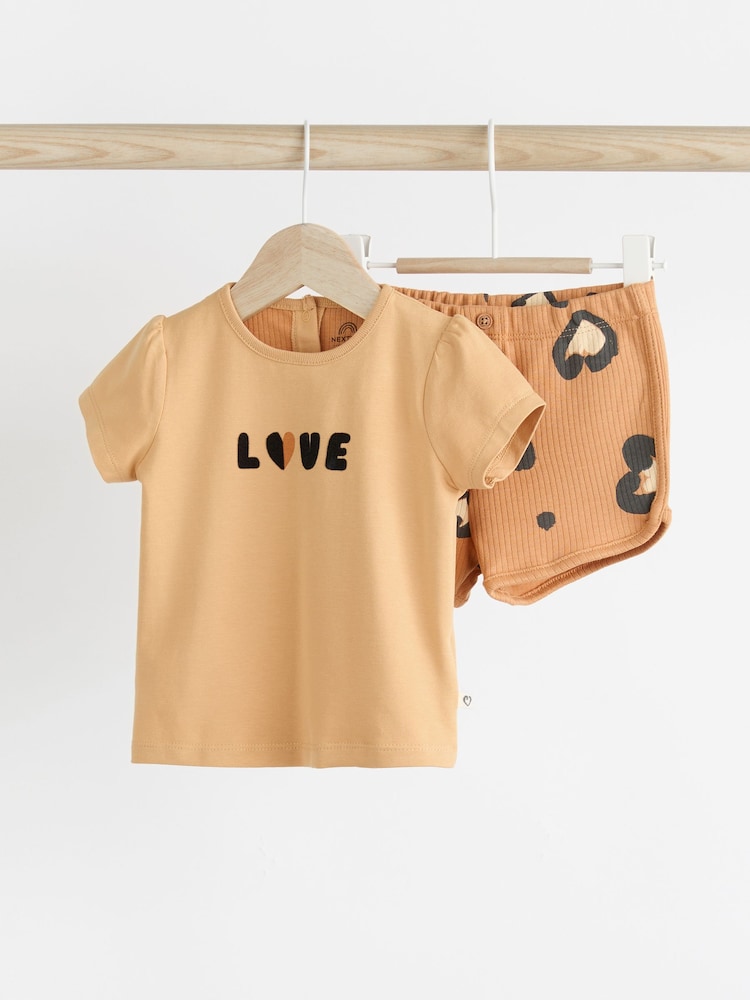 Leopard Print Baby 100% Cotton Top and Shorts 2 Piece Set - Image 1 of 9