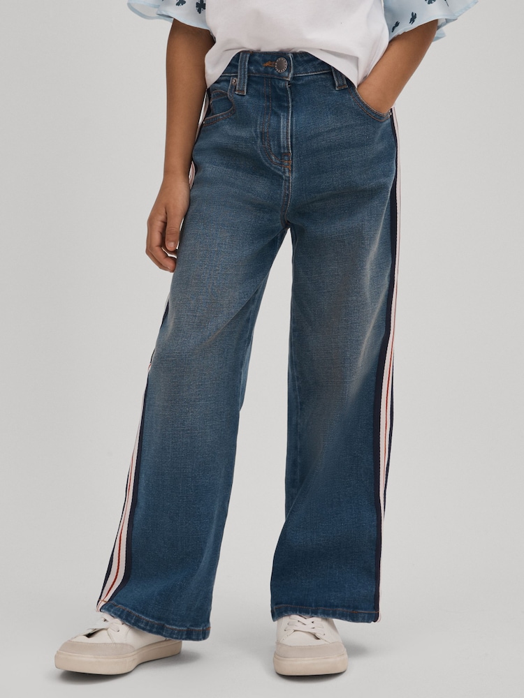 Reiss Blue Marie 13-14 yrs Side Stripe Straight Leg Jeans - Image 2 of 6