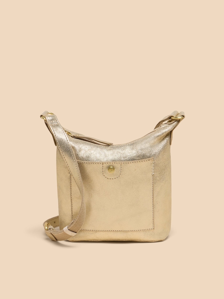 White Stuff Gold Mini Fern Leather Cross-Body Bag - Image 1 of 4