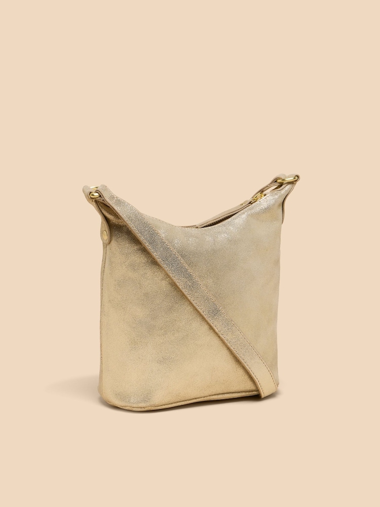 White Stuff Gold Mini Fern Leather Cross-Body Bag - Image 2 of 4