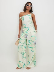 River Island Linen Blend Printed Wide Leg Trousers - Attēls 1 no 4