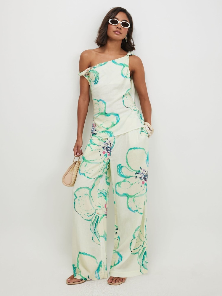 River Island Linen Blend Printed Wide Leg Trousers - Attēls 1 no 4 River Island Linen Blend Printed Wide Leg Trousers - Attēls 1 no 4