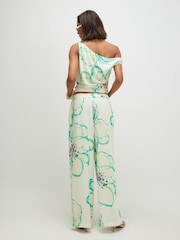 River Island Linen Blend Printed Wide Leg Trousers - Attēls 2 no 4