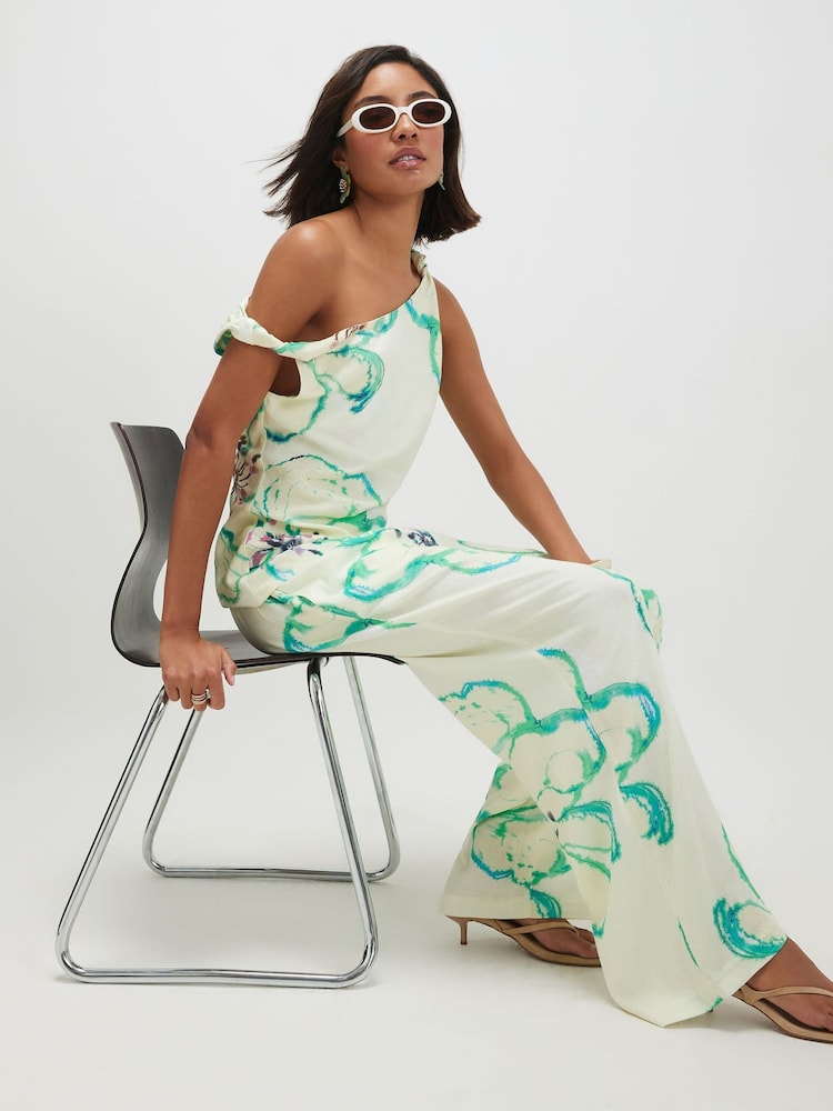 River Island Linen Blend Printed Wide Leg Trousers - Attēls 4 no 4 River Island Linen Blend Printed Wide Leg Trousers - Attēls 4 no 4