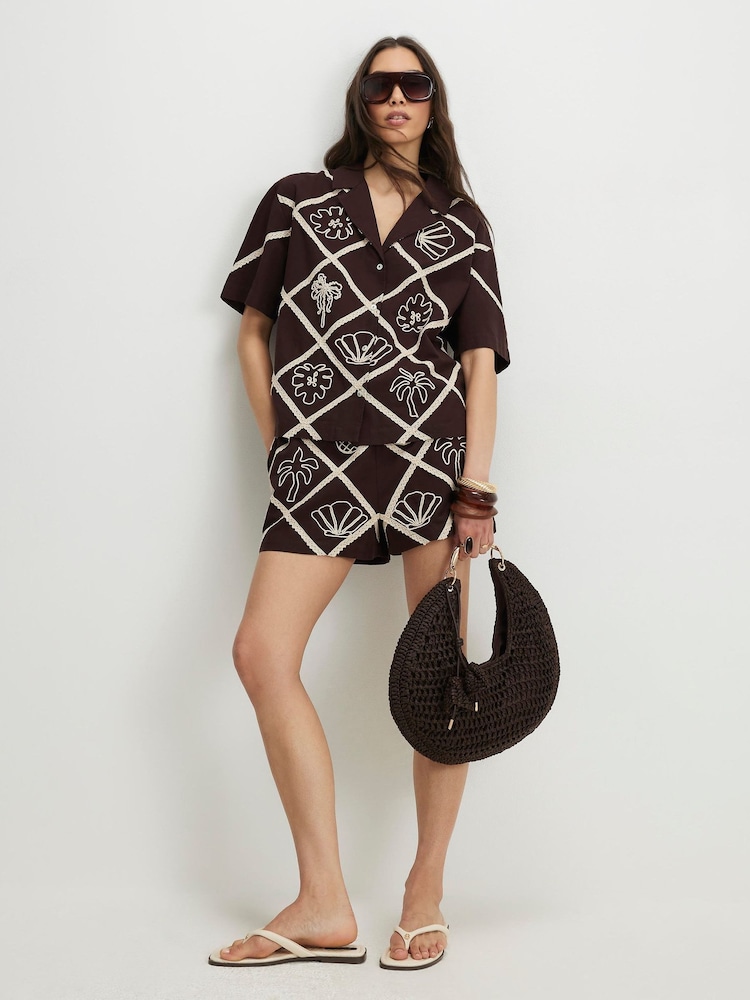 River Island Brown Embroidered Motif Shirt - Image 4 of 4