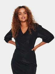 Saint Tropez Biana V-Neck 3/4 Sleeve Black Dress - Image 1 of 6