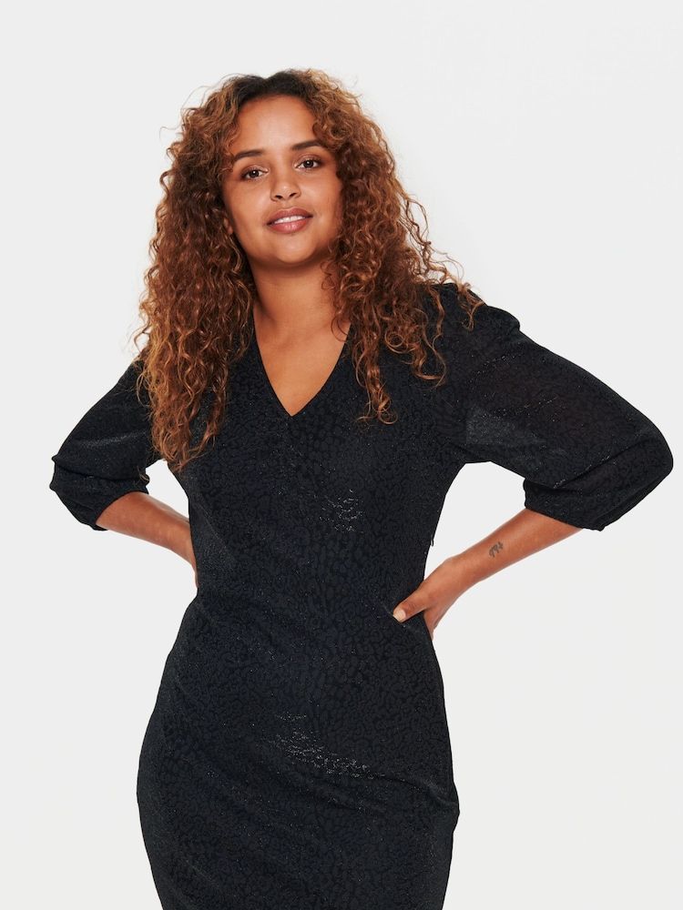 Saint Tropez Biana V-Neck 3/4 Sleeve Black Dress - Image 1 of 6