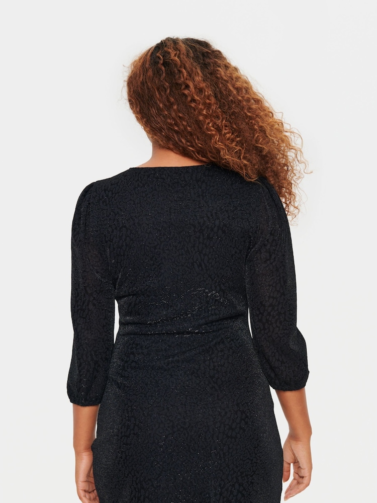 Saint Tropez Biana V-Neck 3/4 Sleeve Black Dress - Image 2 of 6