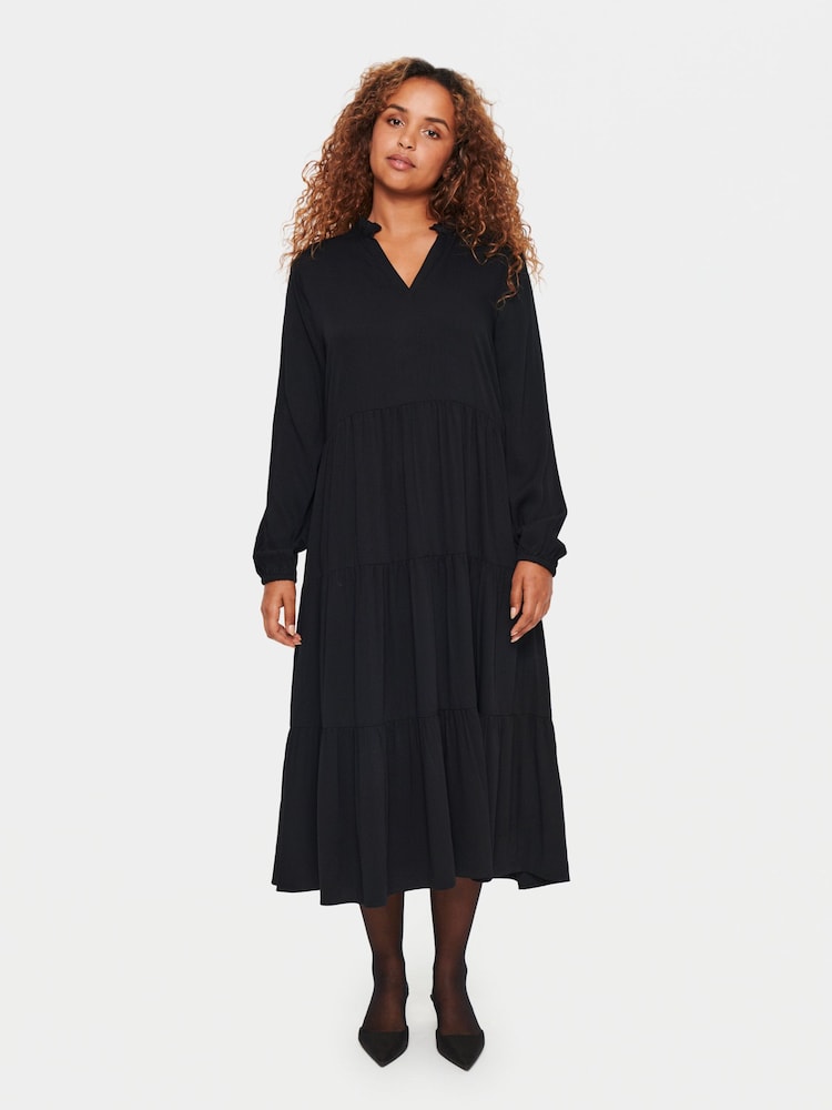 Saint Tropez Edina Long Sleeve Black Midi Dress - Image 1 of 6