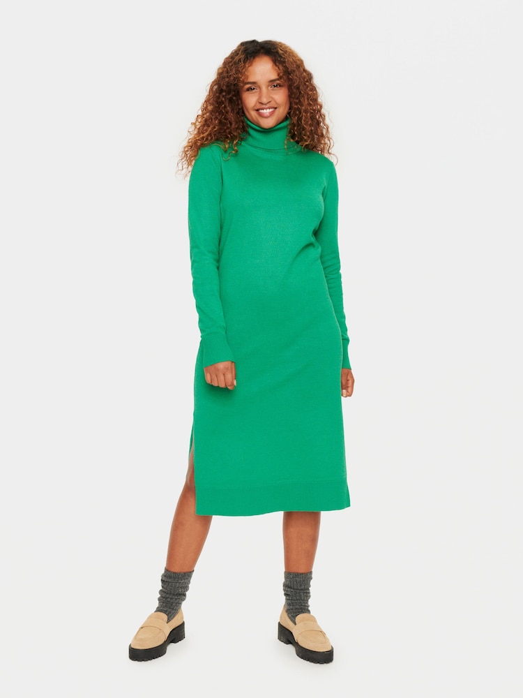 Saint Tropez Green Mila Rollneck Knitted Midi Dress - Image 1 of 6