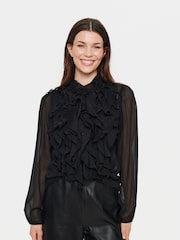 Saint Tropez Lilja Chiffon Ruffle Black Blouses - Image 1 of 6