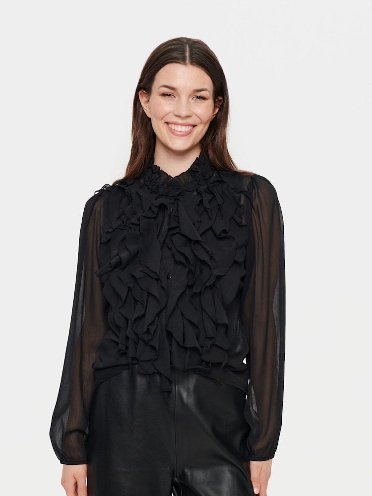 Saint Tropez Lilja Chiffon Ruffle Black Blouses - Image 1 of 6
