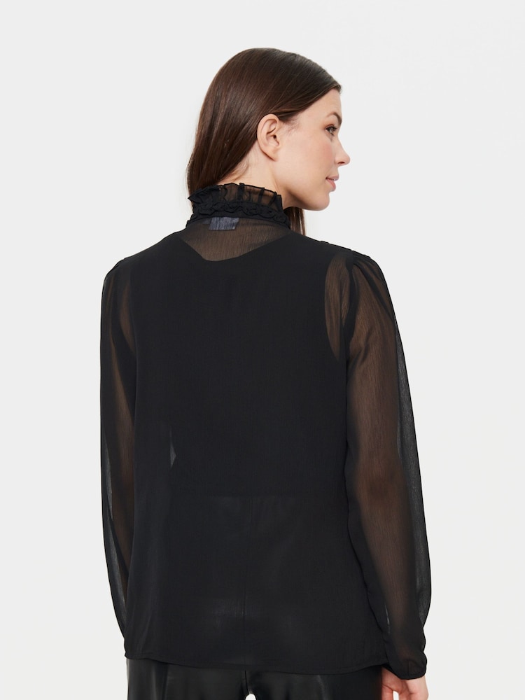 Saint Tropez Lilja Chiffon Ruffle Black Blouses - Image 2 of 6