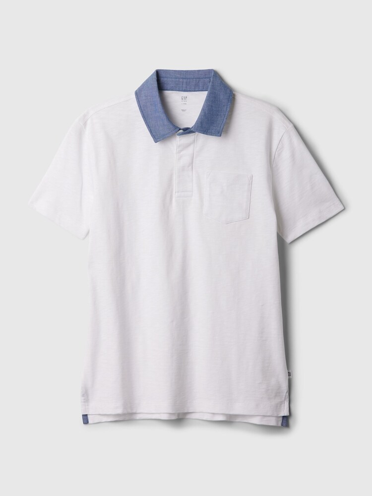 Gap White Chambray Collar Short Sleeve Polo Shirt (4-13yrs) - Image 1 of 2