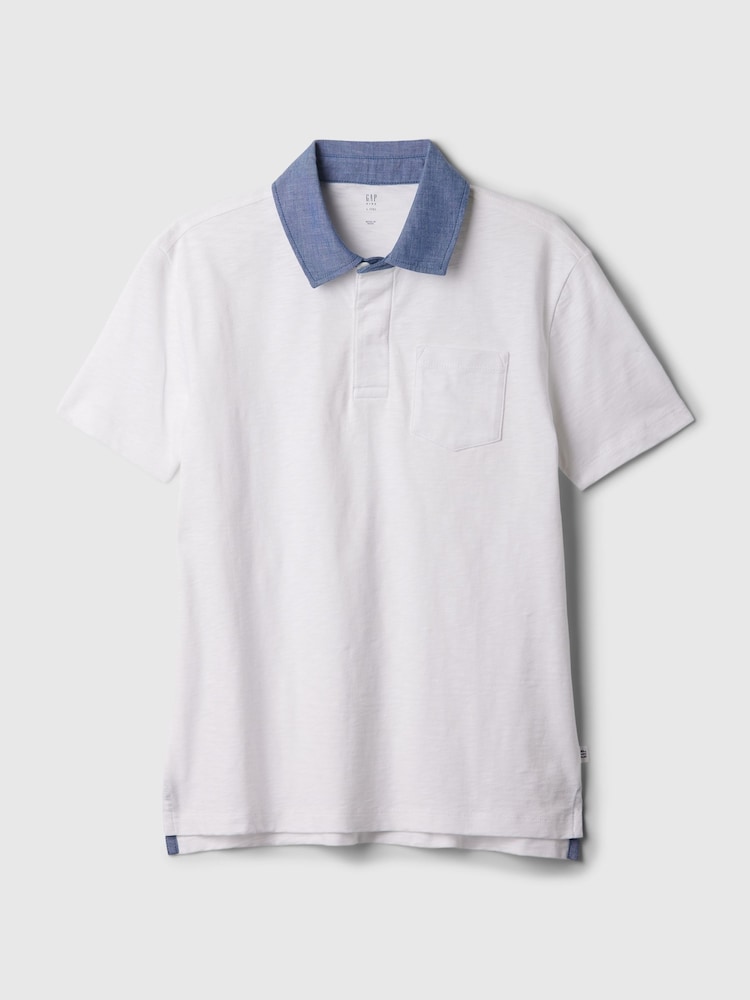 Gap White Chambray Collar Short Sleeve Polo Shirt (4-13yrs) - Image 1 of 2 Gap White Chambray Collar Short Sleeve Polo Shirt (4-13yrs) - Image 1 of 2