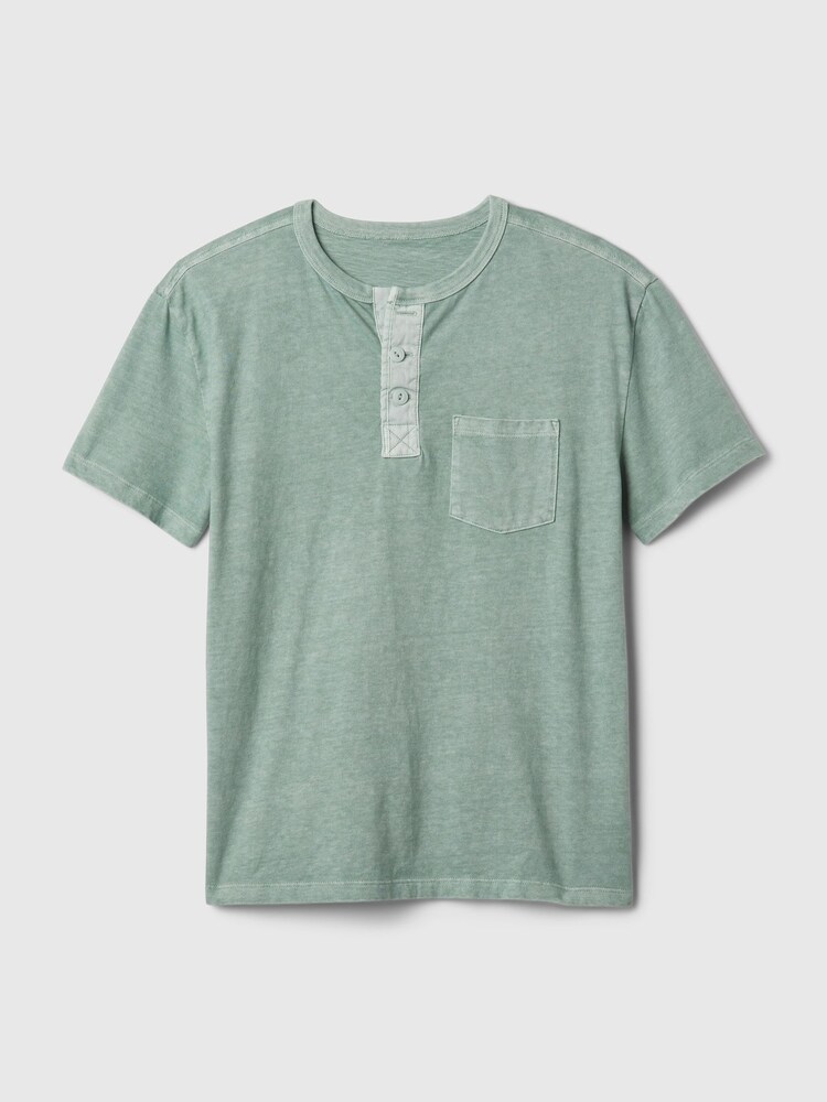 Gap Green Vintage Henley Short Sleeve Crew Neck T-Shirt (4-13yrs) - Image 1 of 2