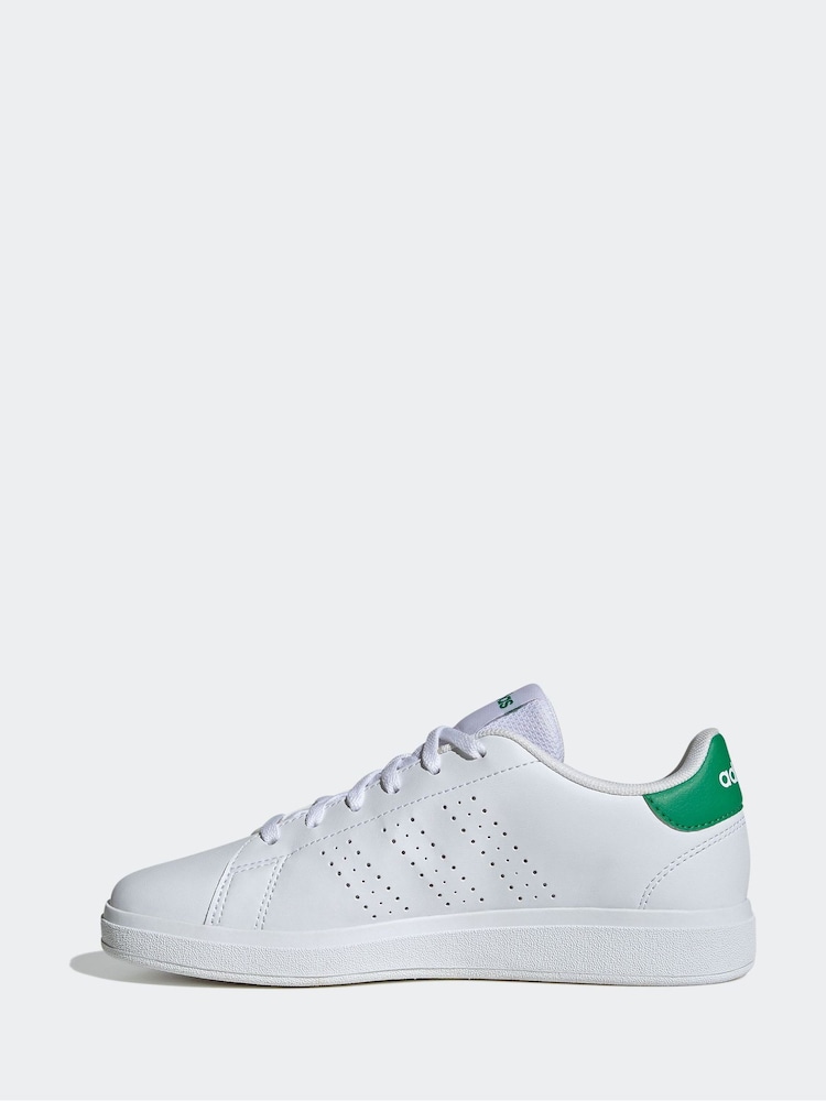 adidas White/Green Kids Advantage Base 2.0 Trainers - Image 2 of 9