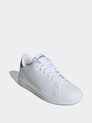 adidas White/Green Kids Advantage Base 2.0 Trainers - Image 3 of 9