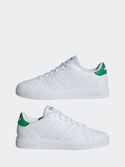 adidas White/Green Kids Advantage Base 2.0 Trainers - Image 7 of 9