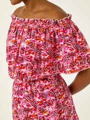Roman Pink Abstract Print Bardot Top - Image 5 of 5