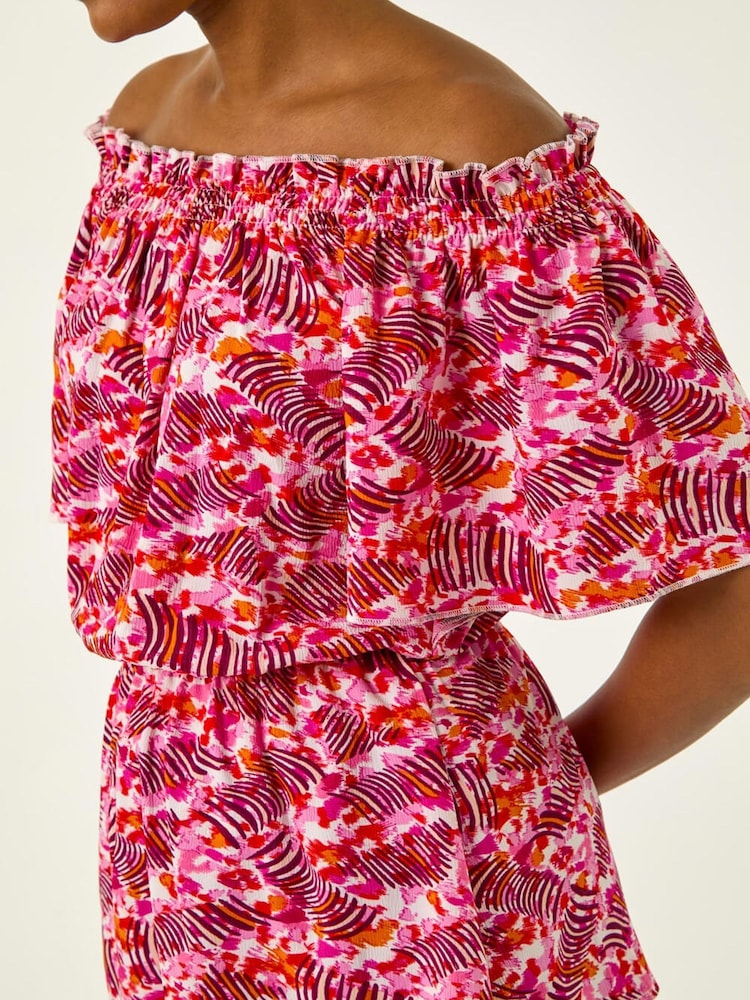 Roman Pink Abstract Print Bardot Top - Image 5 of 5 Roman Pink Abstract Print Bardot Top - Image 5 of 5