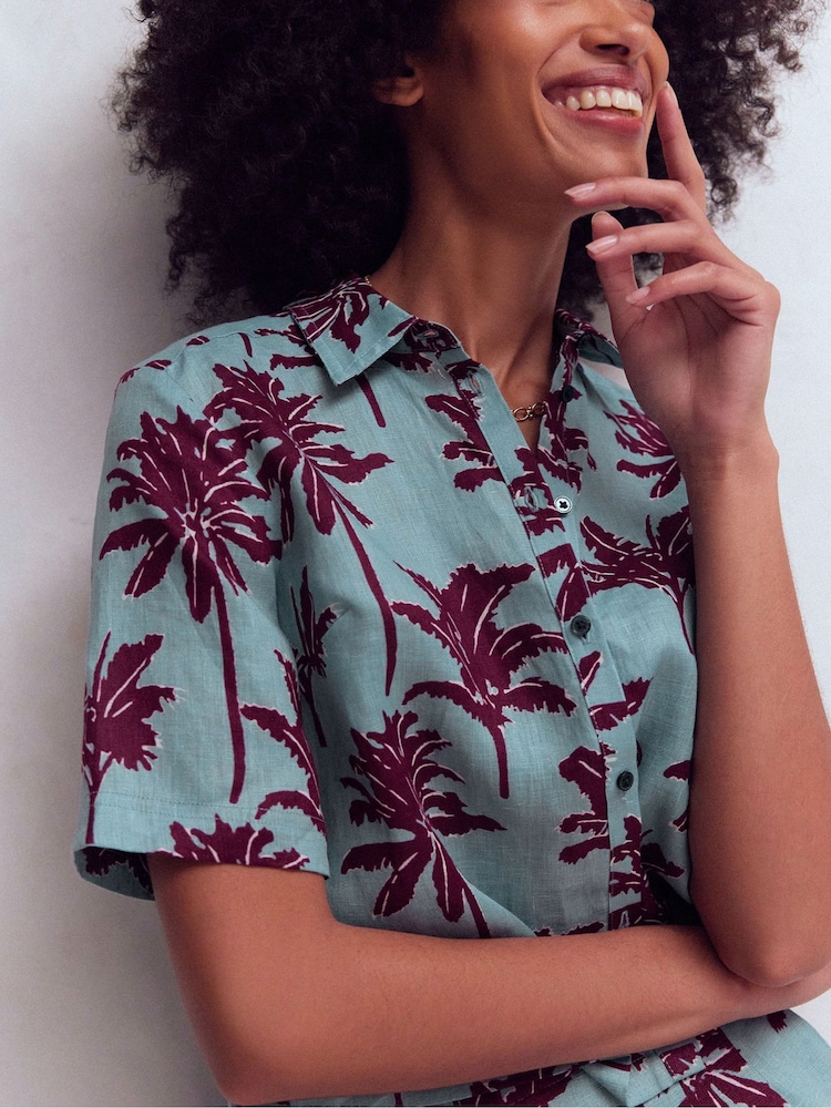 Boden Blue Short Sleeve Linen Shirt - Image 2 of 6 Boden Blue Short Sleeve Linen Shirt - Image 2 of 6