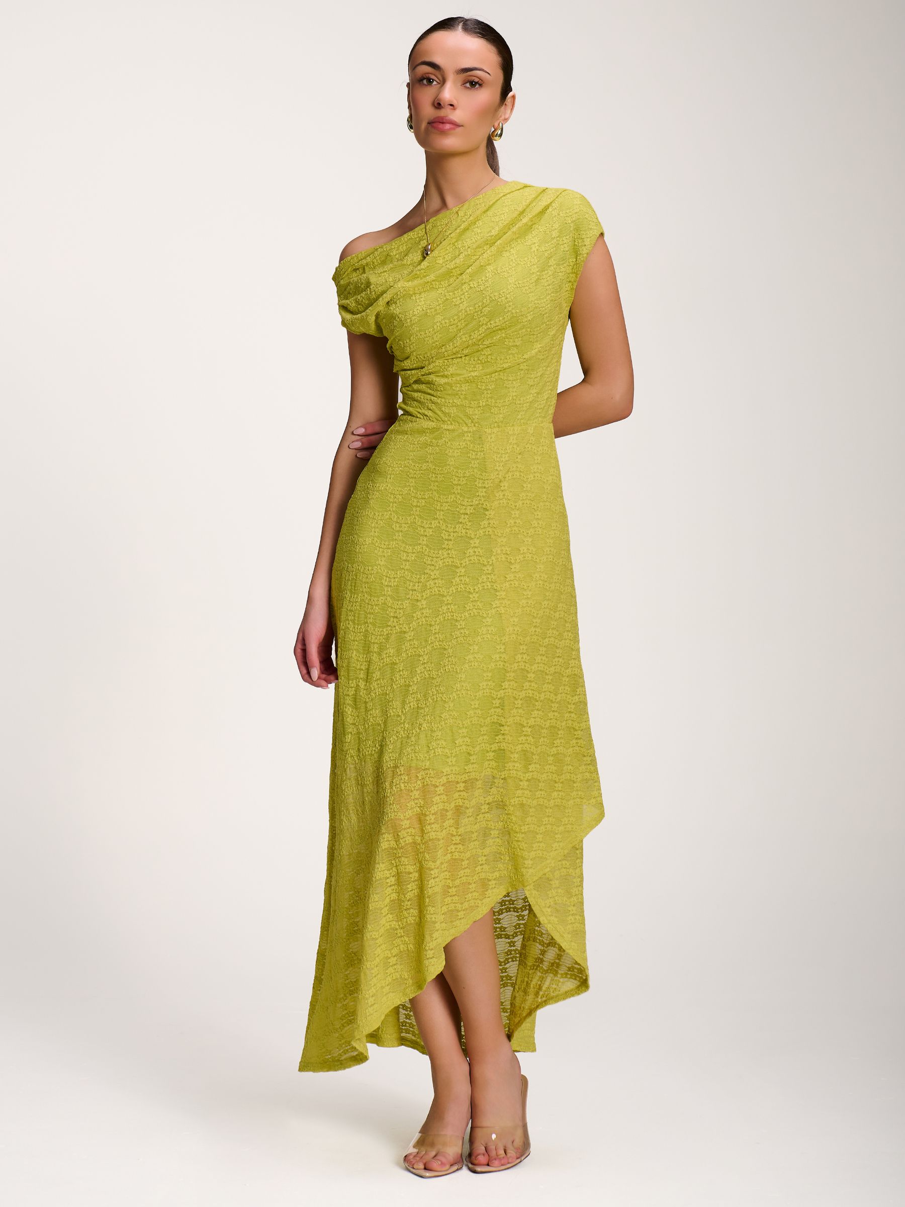 jolie moi green lace dress Womens Jolie Moi Green Asymmetric Draped Lace Maxi Dress US 16