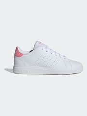 adidas White/Pink Kids Advantage Base 2.0 Trainers - Image 1 of 9
