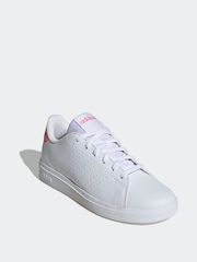 adidas White/Pink Kids Advantage Base 2.0 Trainers - Image 3 of 9