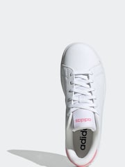adidas White/Pink Kids Advantage Base 2.0 Trainers - Image 5 of 9