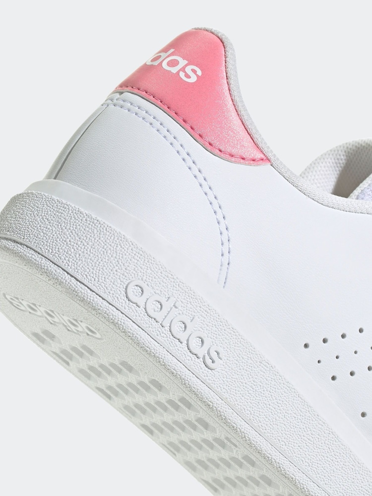 adidas White/Pink Kids Advantage Base 2.0 Trainers - Image 9 of 9