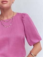 Boden Purple Linen Puff Sleeve Top - Image 2 of 5