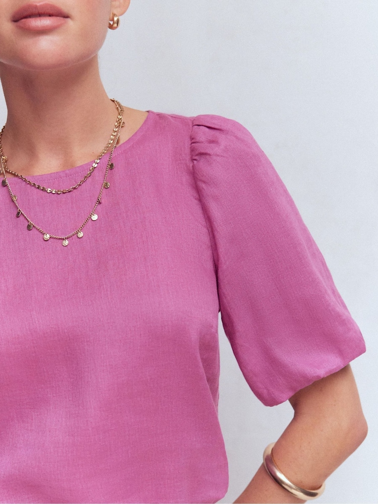 Boden Purple Linen Puff Sleeve Top - Image 2 of 5