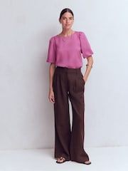 Boden Purple Linen Puff Sleeve Top - Image 4 of 5