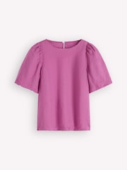 Boden Purple Linen Puff Sleeve Top - Image 5 of 5
