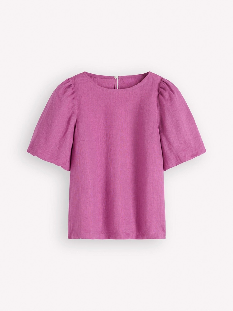 Boden Purple Linen Puff Sleeve Top - Image 5 of 5