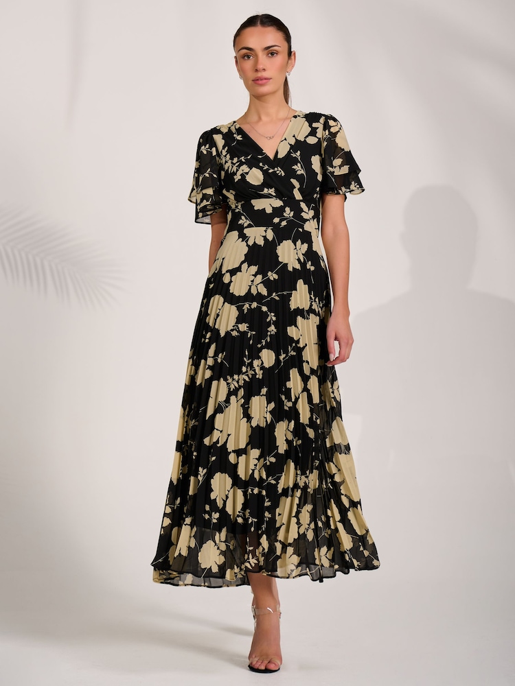Jolie Moi Black Chiffon Pleated Maxi Dress - Image 1 of 6 Jolie Moi Black Chiffon Pleated Maxi Dress - Image 1 of 6