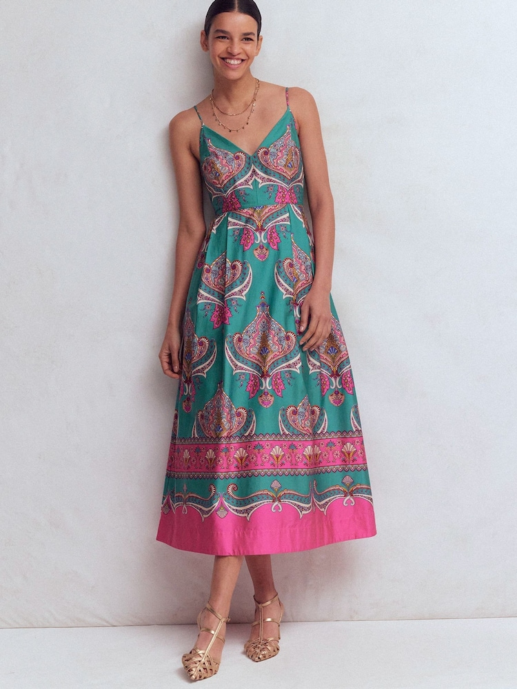 Boden Green Empire Poplin Occasion Dress - Image 1 of 5