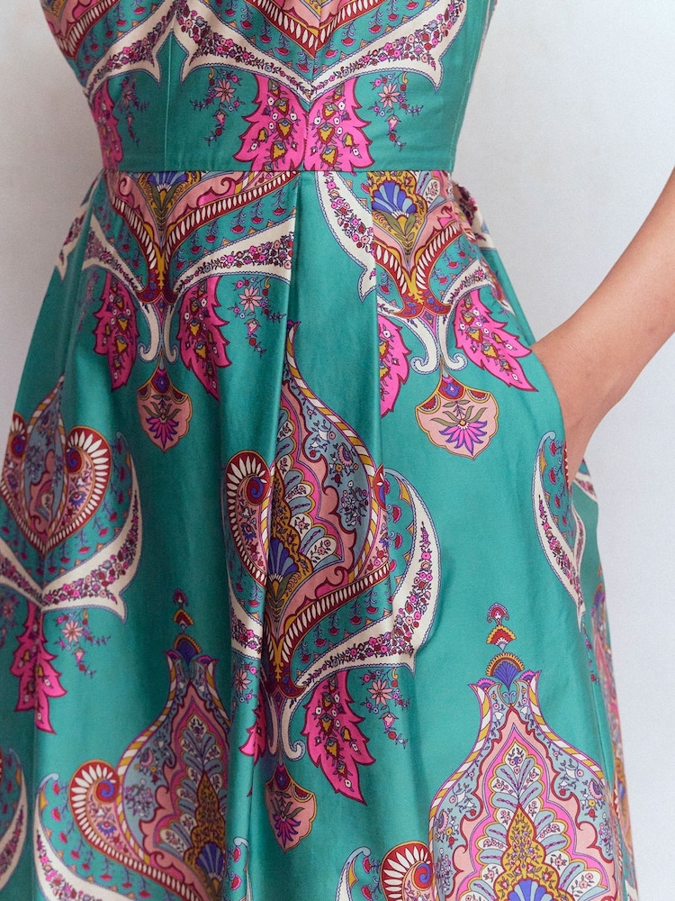 Boden Green Empire Poplin Occasion Dress - Image 2 of 5
