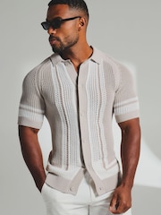Tailored Athlete Natural Muscle Fit Colour Block Crochet Knitted Shirt - Image 1 of 7