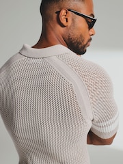 Tailored Athlete Natural Muscle Fit Colour Block Crochet Knitted Shirt - Image 2 of 7
