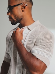 Tailored Athlete Natural Muscle Fit Colour Block Crochet Knitted Shirt - Image 5 of 7